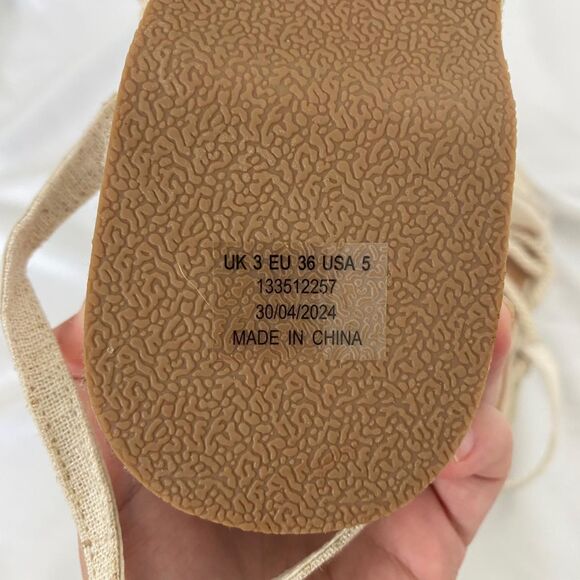 Asos Design Tan Cream Linen Look Boho Platform Lace Up Rope Sandals US 5 - Picture 6 of 6